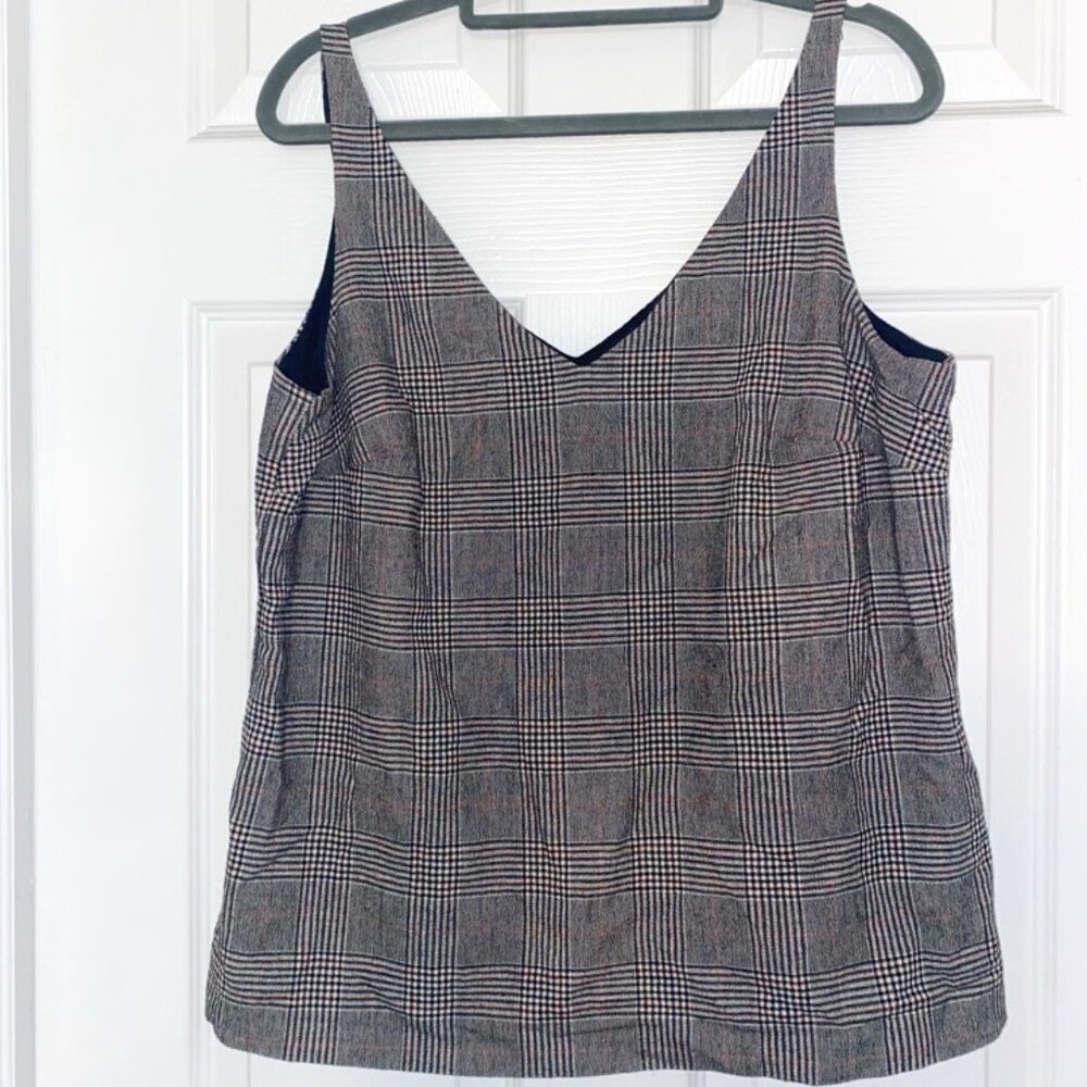 Banana Republic Gray Plaid V-Neck Blouse Shirt